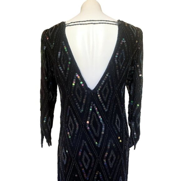 Vintage 90s Beaded Silk Dress Evening Gown Medium - Picture 7 of 11